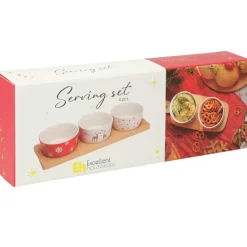 3 bols porcelaine Noël 8x4cm + plateau bambou 29x12cm* Hot