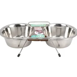 2 Gamelles chien inox avec support Diam 16 cm* Sale