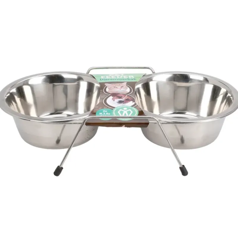 2 Gamelles chien inox avec support Diam 16 cm* Sale