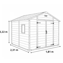 Abri de jardin Lys en plastique hauteur 222 cm - 2 portes 4,18m²* Best
