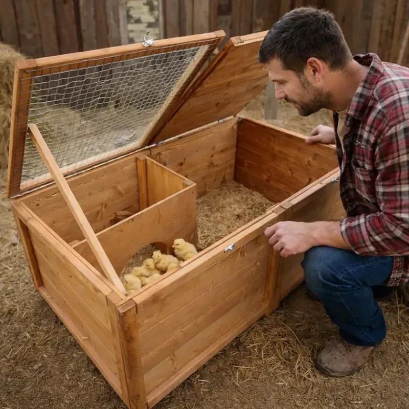 Abris poussins en bois 2 compartiments 83 x 49 x 36 cm* Hot