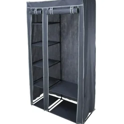 Armoire en tissu 5 étagères grises avec barre de penderie - 100x46x174 cm* Discount