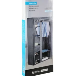 Armoire en tissu 5 étagères grises avec barre de penderie - 100x46x174 cm* Discount