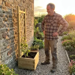 Bac à fleurs en bois avec treillis 40x31x140cm* Online