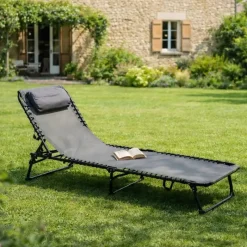 Bain de soleil pliant en acier noir - Confort et résistance* Sale
