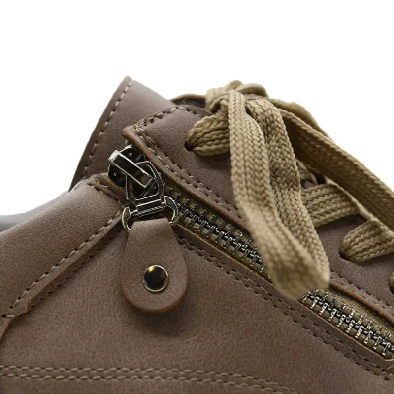 Baskets femme lacet fermeture éclair PU aspect cuir taupe 36 à 41* Sale