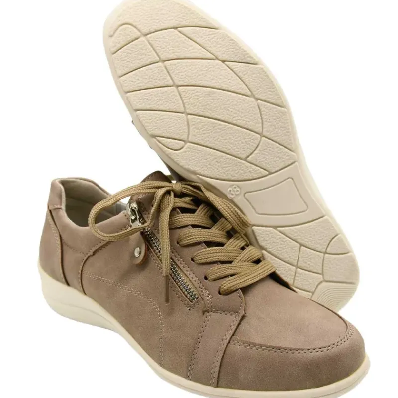 Baskets femme lacet fermeture éclair PU aspect cuir taupe 36 à 41* Sale