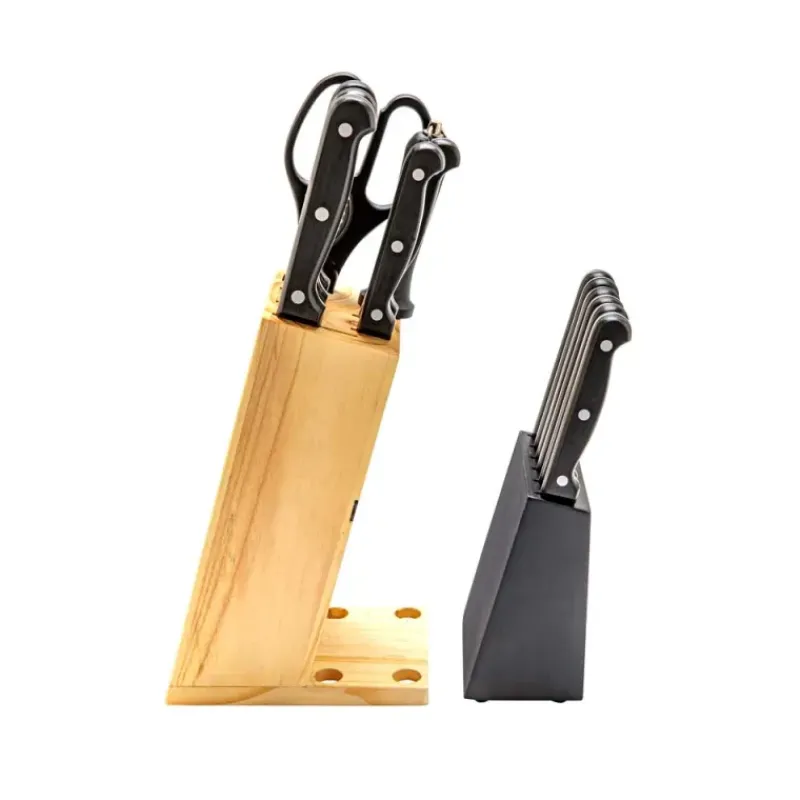 Bloc couteaux steak 15 pièces bois pin acier inox 420 ciseaux*Pradel France Discount