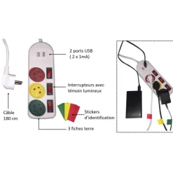 Bloc multiprise trio + 2 usb* Clearance