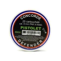 Boîte de 25 cartouches à blanc pistolets d'alarme calibre 9mm PAK*Concorde Sale