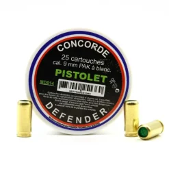 Boîte de 25 cartouches à blanc pistolets d'alarme calibre 9mm PAK*Concorde Sale