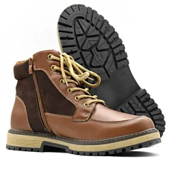 Bottines à lacets marron PU microfibre doublure polaire* Discount