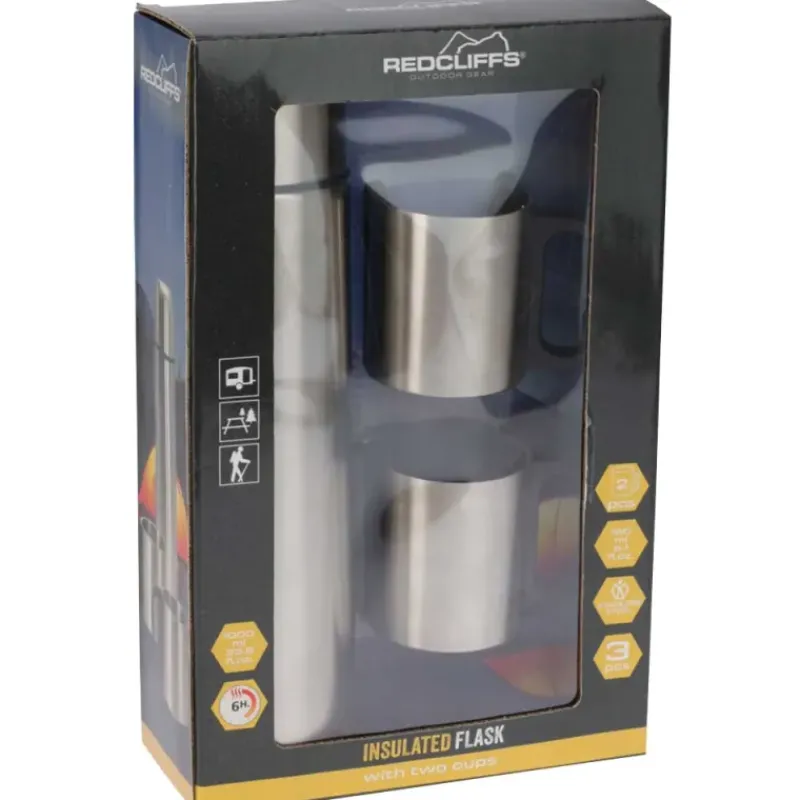 Bouteille isolante acier inox 1L 8x31,7cm + 2 tasses 180ml*