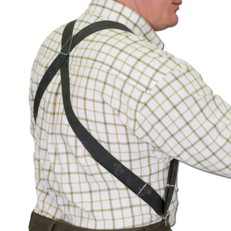 Bretelles harnais deux pinces motif de chasse polyester kaki*Biclip Outlet