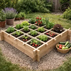 Carré potager en bois de sapin 90x90x27 cm avec géotextile - À monter soi-même* Outlet