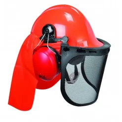 Casque forestier complet homme orange - Protection intégrale avec visière et anti-bruit* New