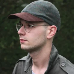 Casquette à carreaux réglable laine polyester kaki marron T58* Sale