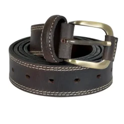 Ceinturon cuir marron avec surpiqûres* Clearance