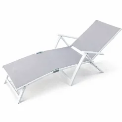Chaise longue aluminium blanche 175x66cm en toile textilène* Clearance
