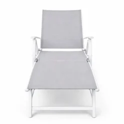 Chaise longue aluminium blanche 175x66cm en toile textilène* Clearance