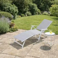 Chaise longue aluminium blanche 175x66cm en toile textilène* Clearance