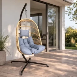 Chaise suspendue 4 pieds en acier avec coussin polyester - Design pliant et détente* New