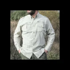 Chemise Authentic multipoches boutons coton beige S à 3XL*Bartavel Sale