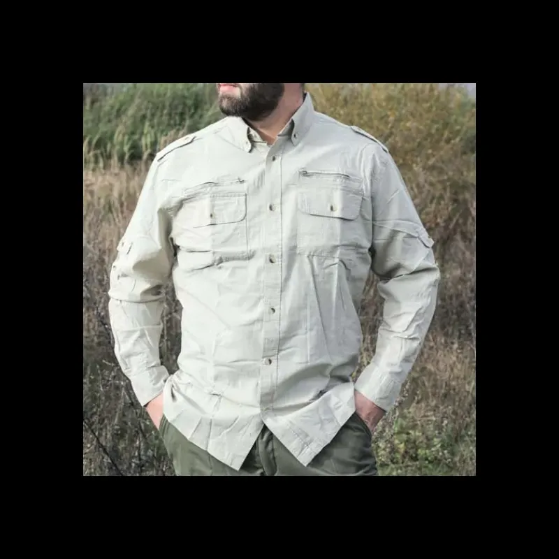 Chemise Authentic multipoches boutons coton beige S à 3XL*Bartavel Sale