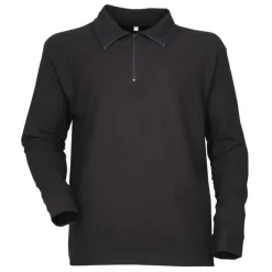 Chemise F1 coton noir 240g/m2 col zippé poignets boutonnés*