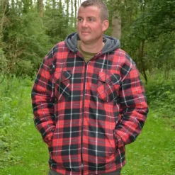 Chemise polaire à capuche 4 poches sherpa marron/rouge M à 3XL*Treeland Best