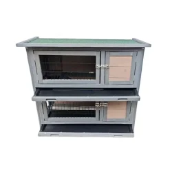 Clapier en bois 2 étages pour lapins - Gris - 91,5 x 45 x 81,4 cm* Best