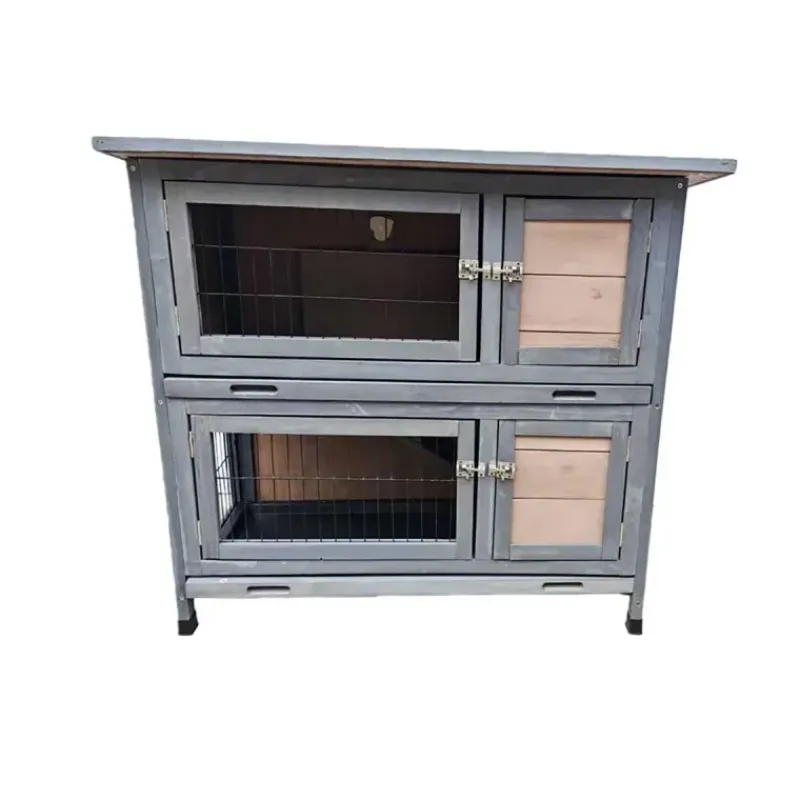 Clapier en bois 2 étages pour lapins - Gris - 91,5 x 45 x 81,4 cm* Best