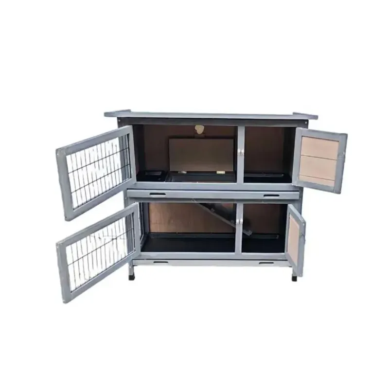 Clapier en bois 2 étages pour lapins - Gris - 91,5 x 45 x 81,4 cm* Best