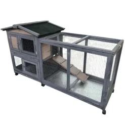 Clapier mobile en bois pour lapin avec parc intégré - Gris 150x55x86 cm* Hot
