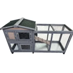 Clapier mobile en bois pour lapin avec parc intégré - Gris 150x55x86 cm* Hot