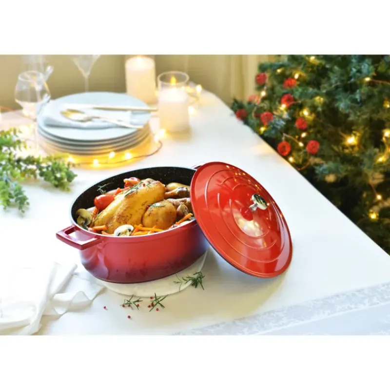 Cocotte en fonte aluminium ovale rouge 5,3 L*Pradel France