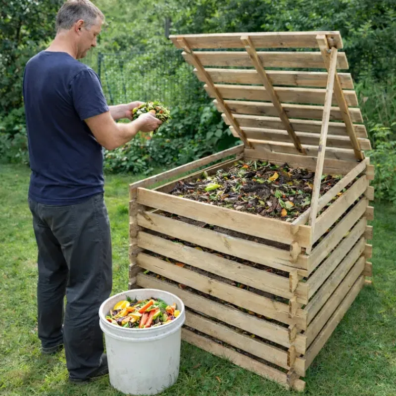 Composteur bois avec couvercle 80 x 80 cm, 510 L*