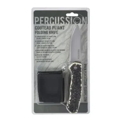 Couteau chasse pliant lame acier inox 9cm manche imitation corne*Percussion Clearance