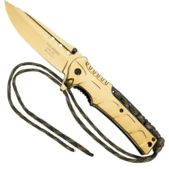 Couteau lame acier doré manche acier inox 12cm avec paracorde*Herbertz Online