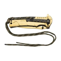 Couteau lame acier doré manche acier inox 12cm avec paracorde*Herbertz Online