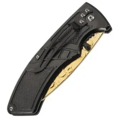 Couteau lame acier doré tête de mort manche bois acier 12cm*Herbertz Clearance