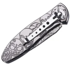 Couteau titane lame acier 420 tête de mort manche inox 11,5cm*Herbertz Best