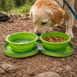 Double gamelle chien voyage rétractable silicone 700ml avec zip* Sale