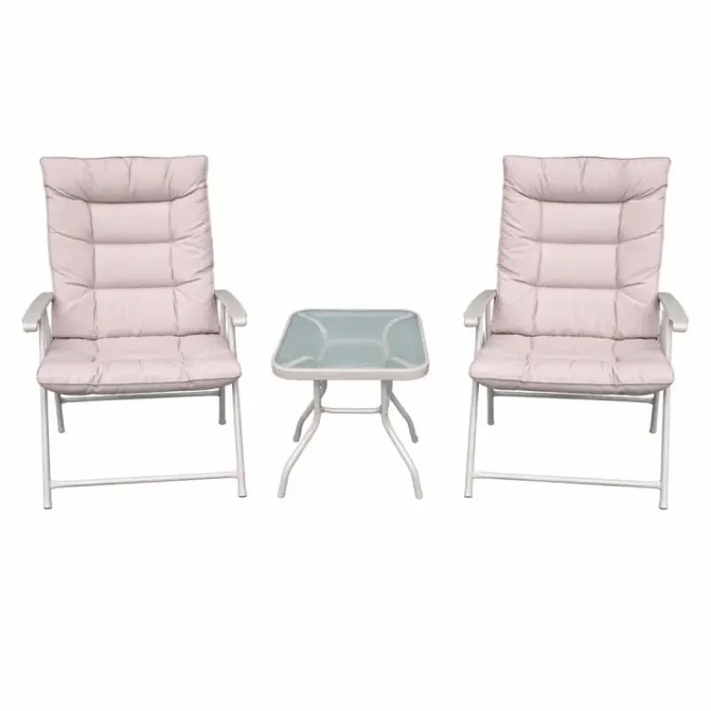 Ensemble Cosy 2 Fauteuils Pliants + Table Basse en Acier et Polyester*