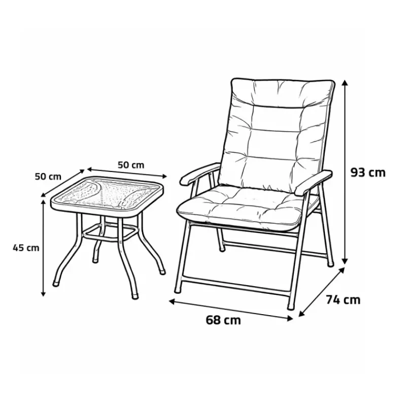 Ensemble Cosy 2 Fauteuils Pliants + Table Basse en Acier et Polyester*