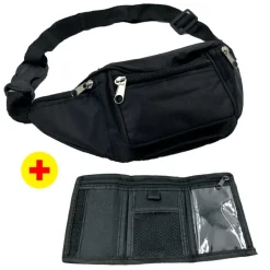 Ensemble portefeuille sac banane polyester noir 290x100x60mm* Hot