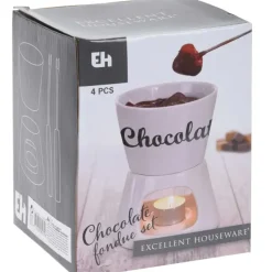 Fondue chocolat porcelaine 12x12x15cm avec 2 fourchettes inox* Online
