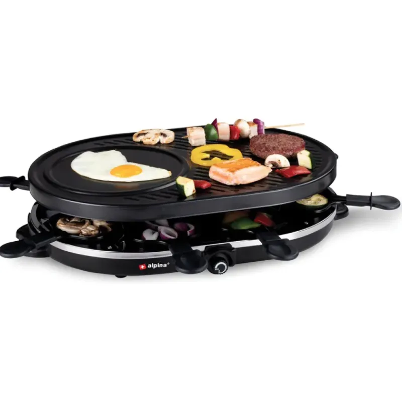 Grill et Raclette Gourmet 8 personnes 1200W 47x12x32cm*Alpina New