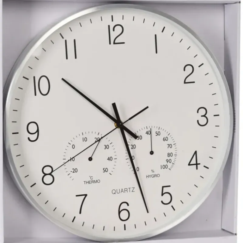 Horloge murale 3 cadrans aluminium | Heure, température, hygrométrie* Hot