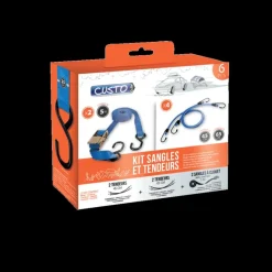 Kit 4 tendeurs + 2 sangles cliquet 5m avec crochets transport* Best